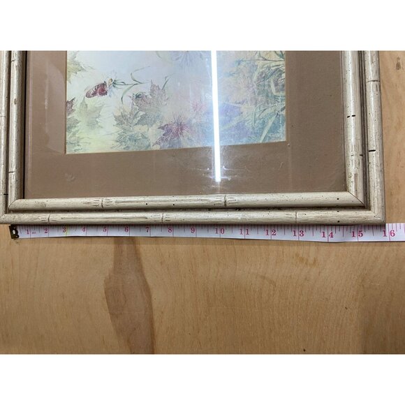 Vintage Shaw-Mei Yu Shen Butterfly Daisy Bamboo Frame 16x14" Nature Oriental - Picture 5 of 8